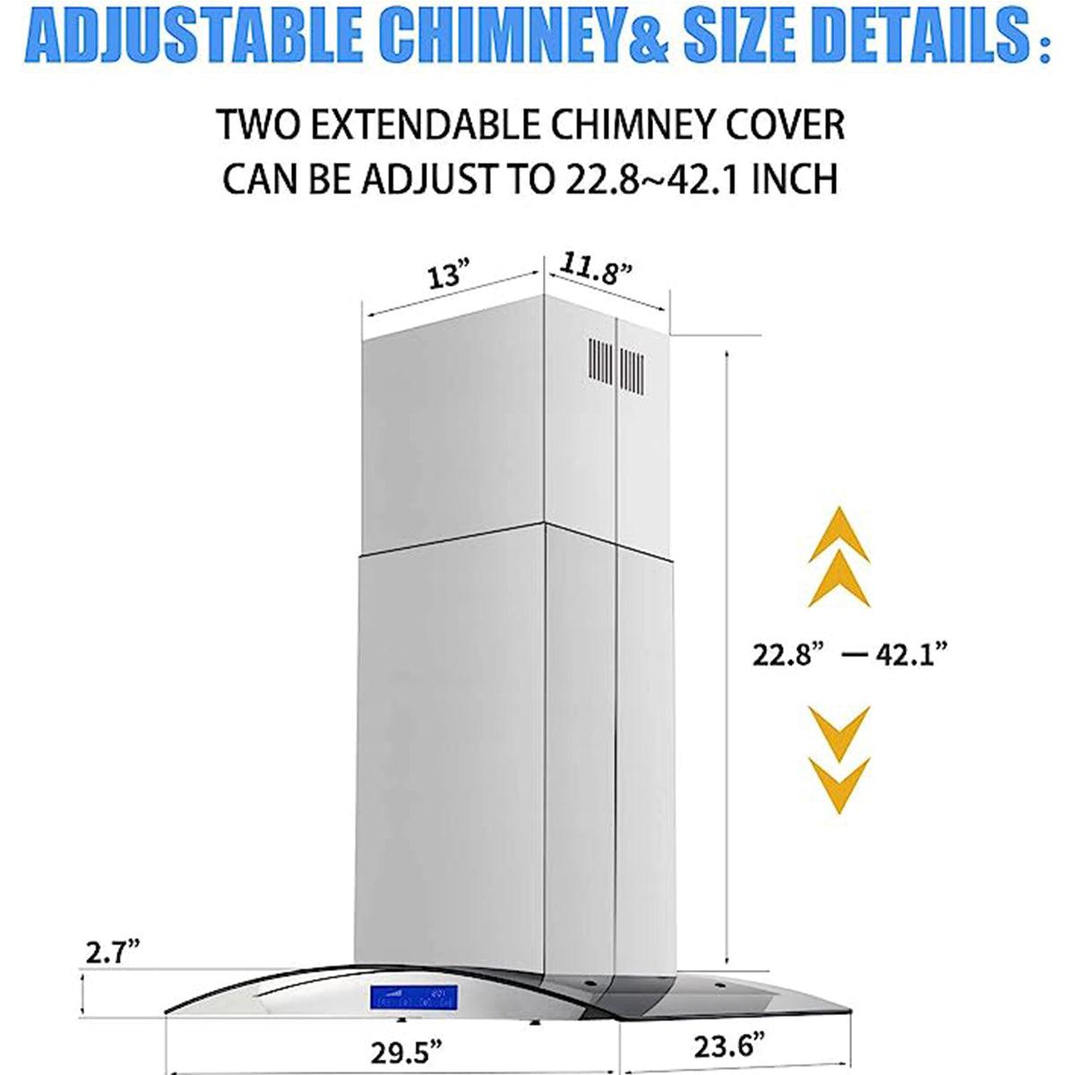 Tieasy Island Range Hood 30 Inch 700 CFM Ceiling Mount Stainless Steel Kitchen Vent Hood - YYF0275B-S