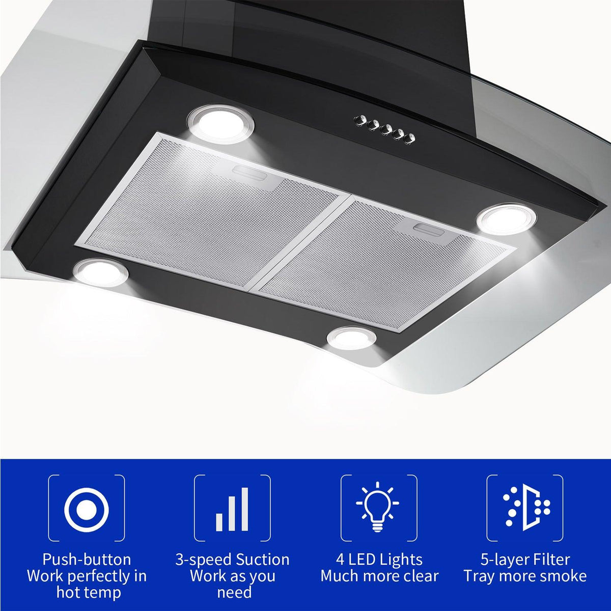 Tieasy Island Range Hood 30 inch Range Hood 700 CFM with 3 Speed Fan Aluminum Filter