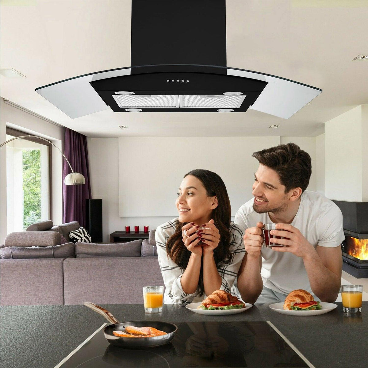 Tieasy Island Range Hood 30 inch Range Hood 700 CFM with 3 Speed Fan Aluminum Filter