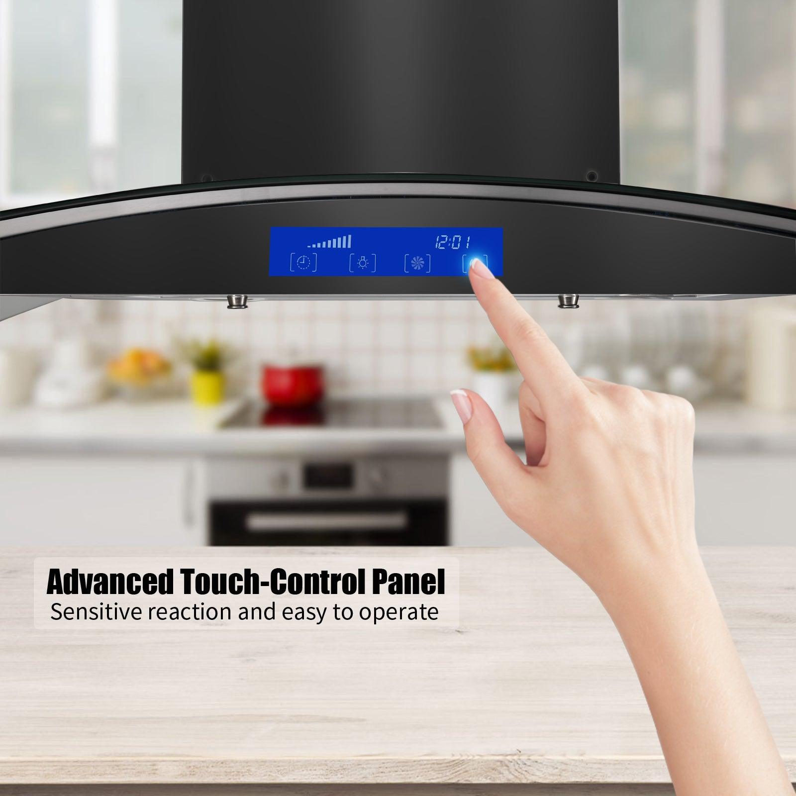 Tieasy Island Range Hood 30 inch Range Hood Black 700 CFM 3 Speed Fan Touch Panel