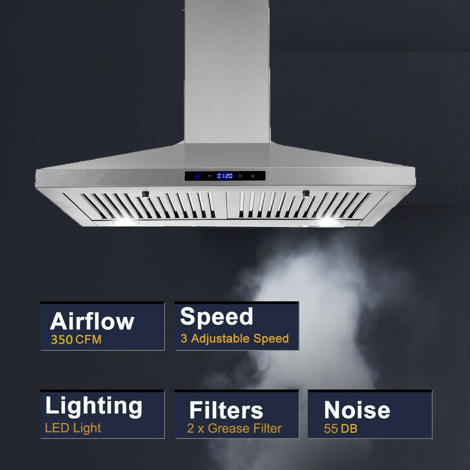 Tieasy Range Hood 30 inch Wall Mount Range Hood 350 CFM Over Stove Vent Touch Control