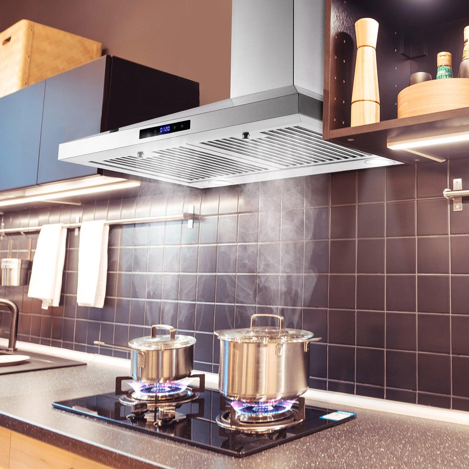 Tieasy Range Hood 30 inch Wall Mount Range Hood 350 CFM Over Stove Vent Touch Control