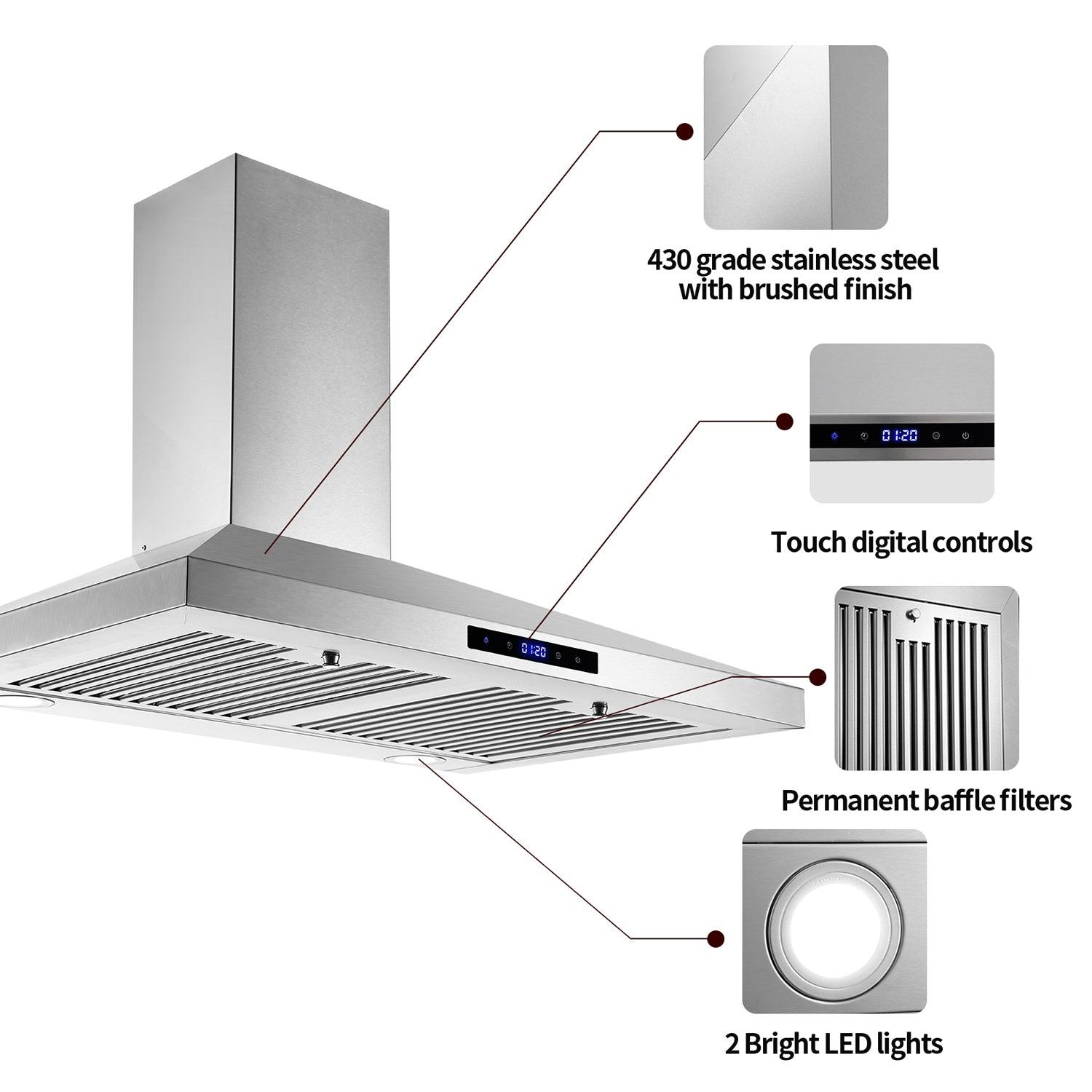 Tieasy Range Hood 30 inch Wall Mount Range Hood 350 CFM Over Stove Vent Touch Control