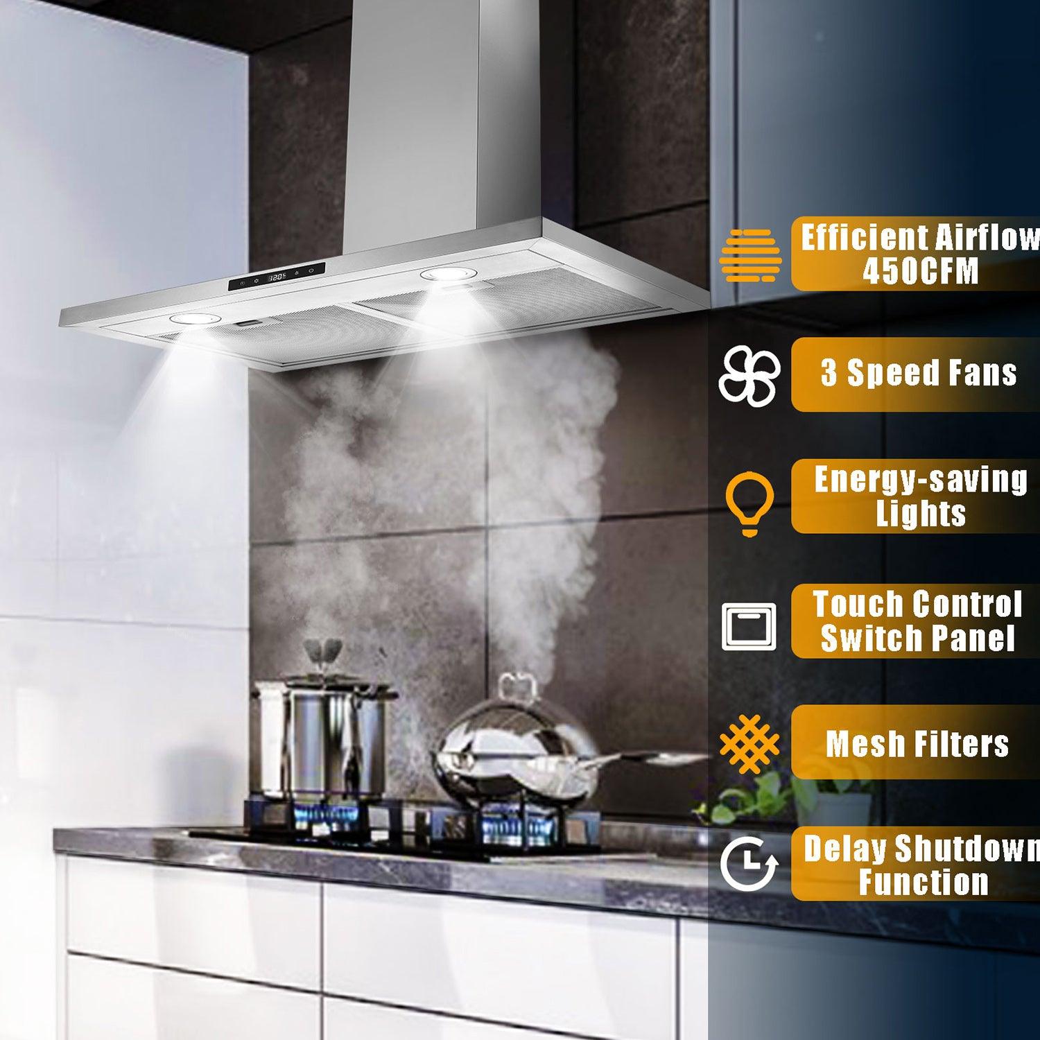 Tieasy Range Hood 30 inch Wall Mount Range Hood 450 CFM Vent Touch Control Aluminum Filters