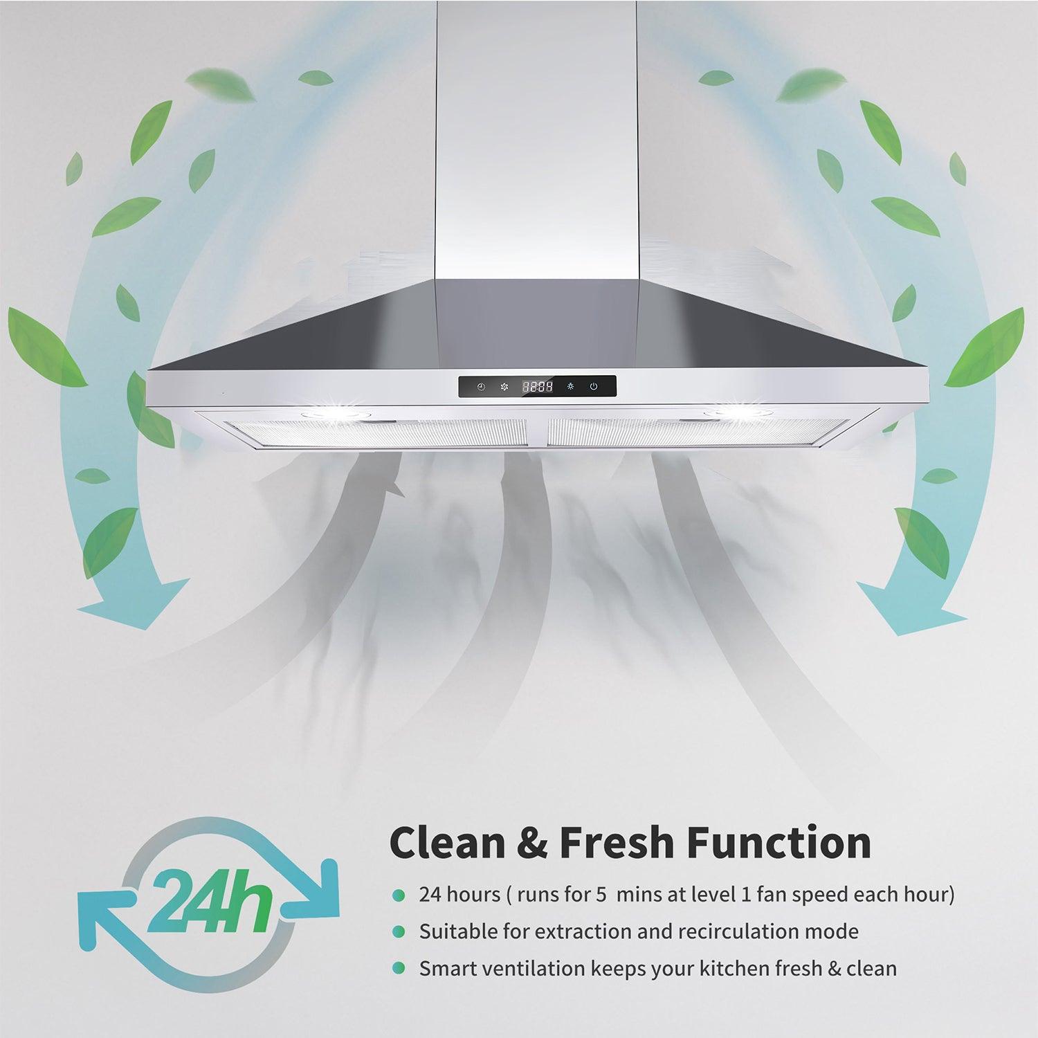 Tieasy Range Hood 30 inch Wall Mount Range Hood 450 CFM Vent Touch Control Aluminum Filters