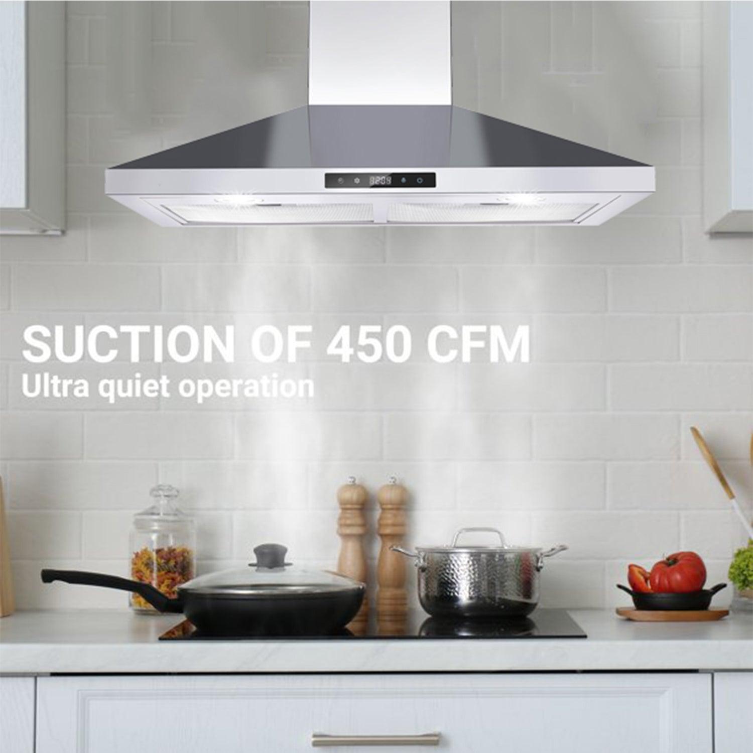 Tieasy Range Hood 30 inch Wall Mount Range Hood 450 CFM Vent Touch Control Aluminum Filters