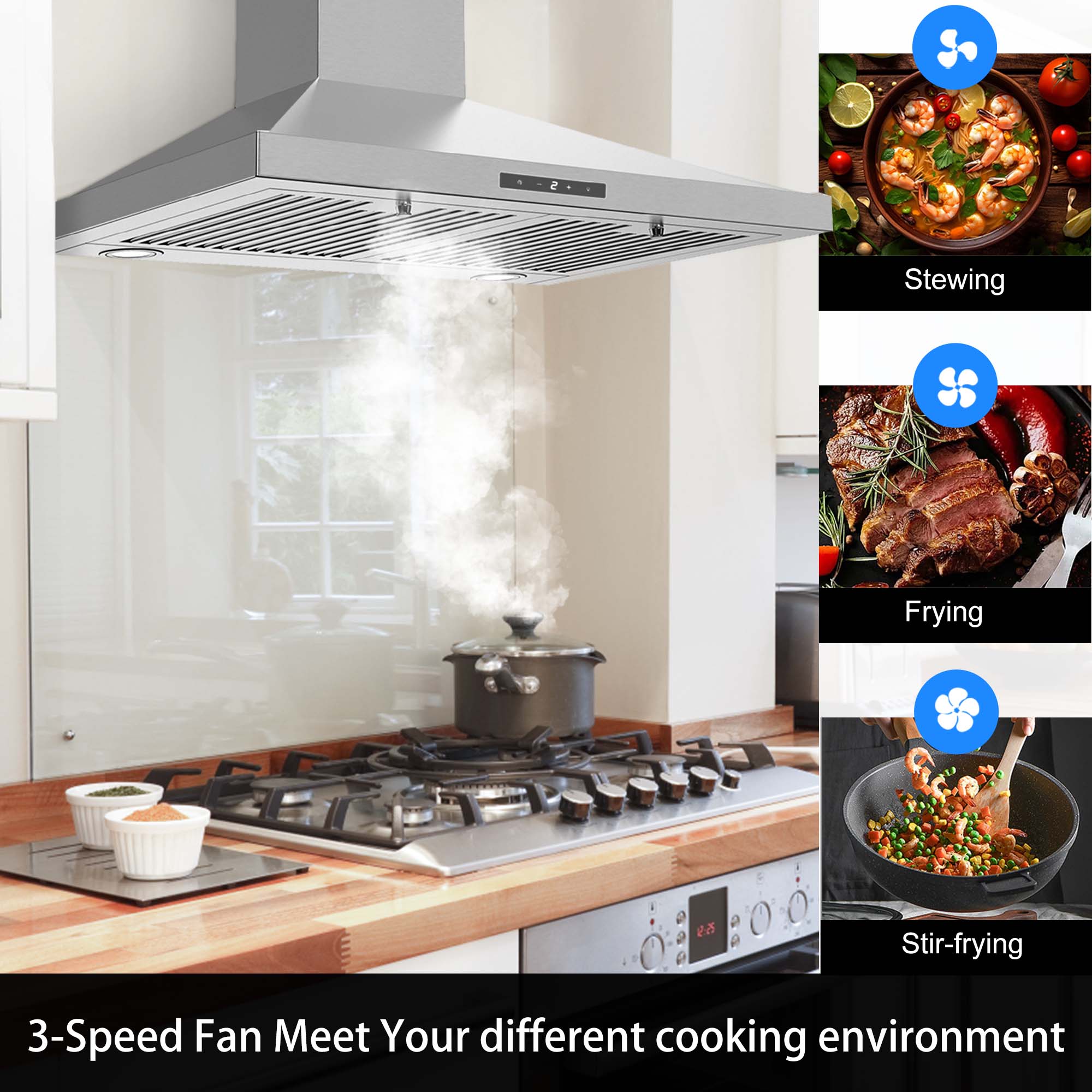 USGD1775BCK-30 inch Wall Mount Range Hood,  Stainless Steel, 450 CFM Ductless/Ducted Vent Hood