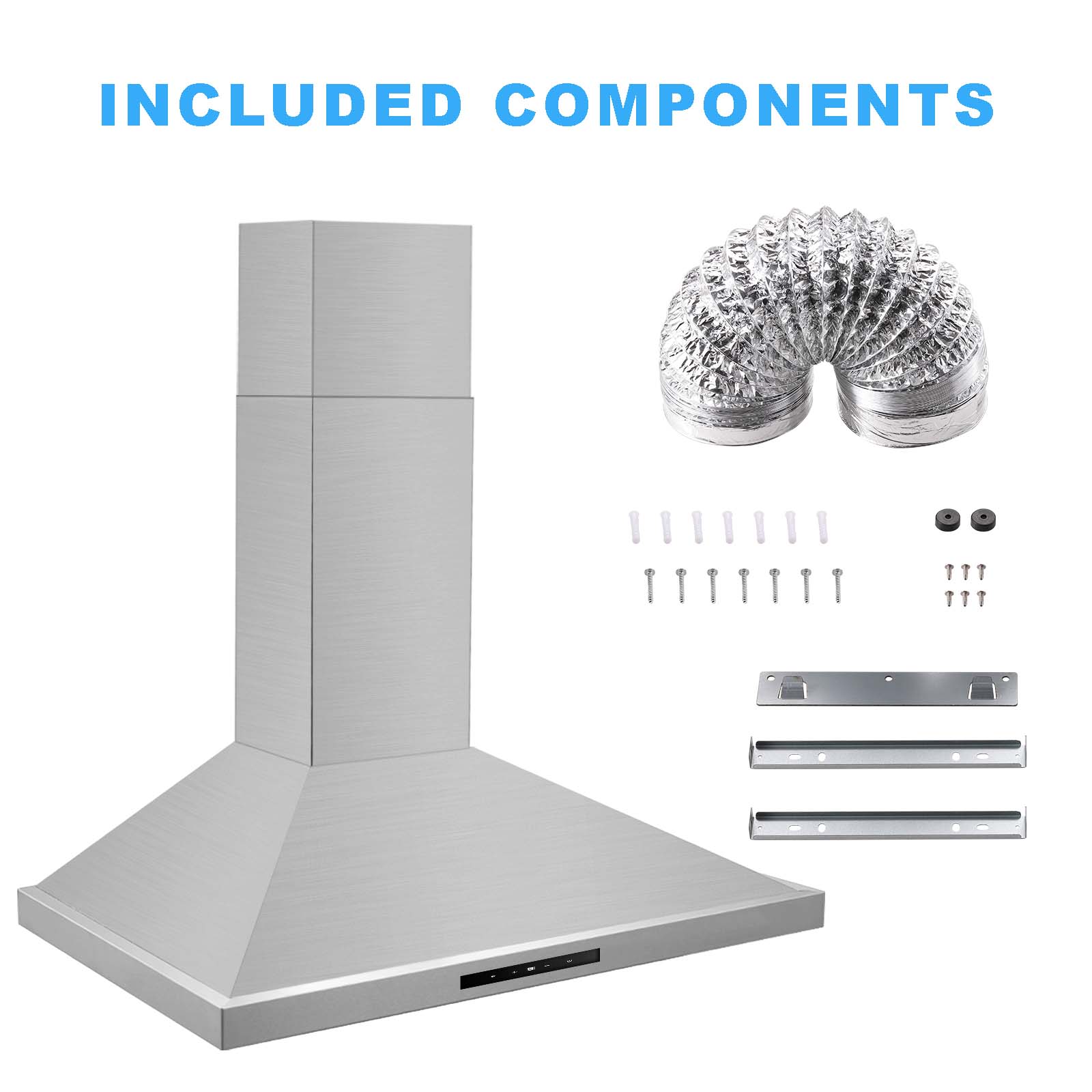 USGD1775BCK-30 inch Wall Mount Range Hood,  Stainless Steel, 450 CFM Ductless/Ducted Vent Hood