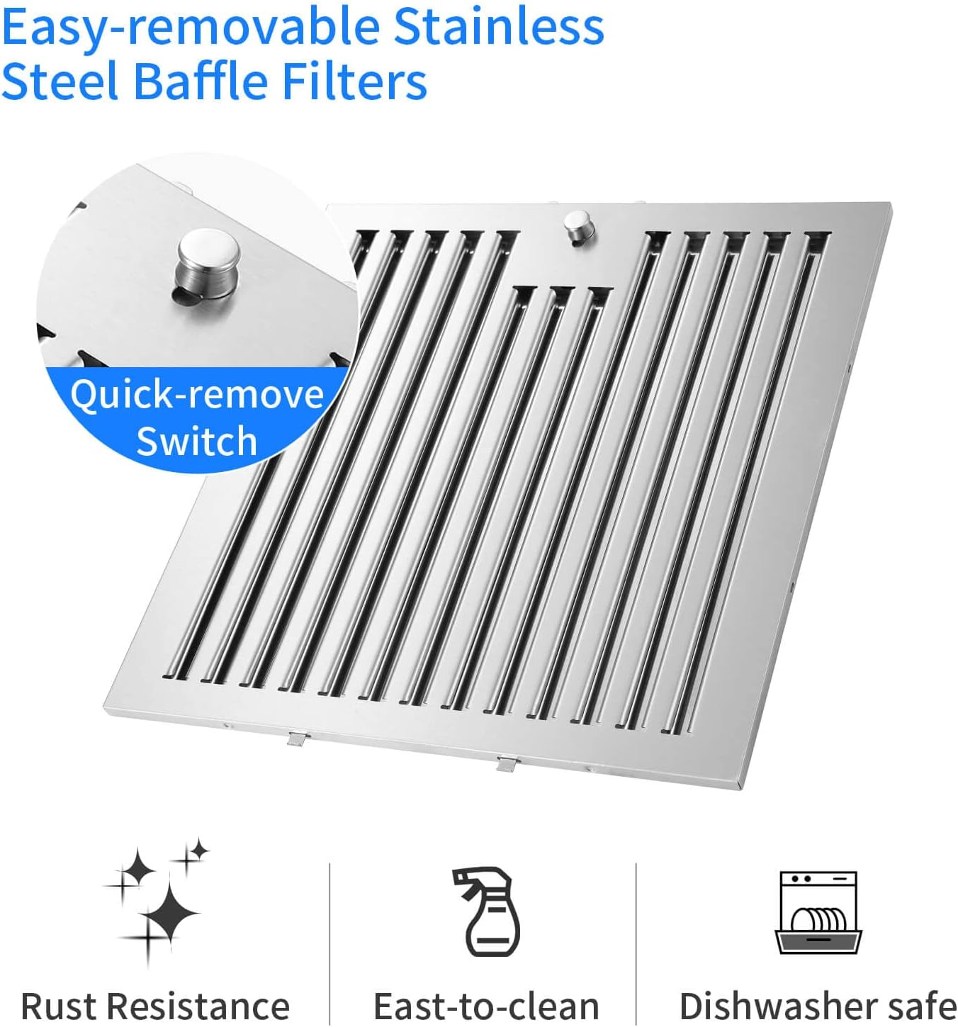 USGI0290BPB - 36 Inch - 700 CFM - Island Range Hood Black Painted Stainless Steel, Gesture & Touch Control Panel Ceiling Mount Kitchen Vent Hood Ducted/Ductless