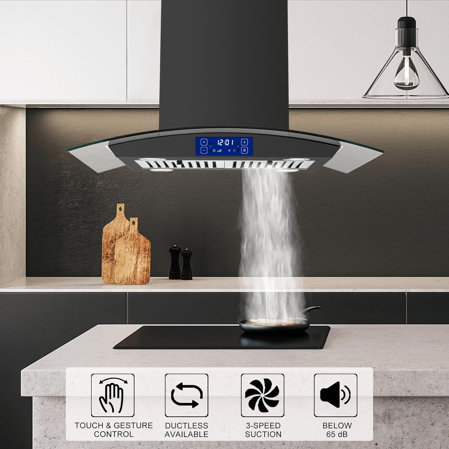 YY0275B - 30 Inch - 700 CFM - Island Range Hood Gesture & Touch Panel Ceiling Mount Vent Hood