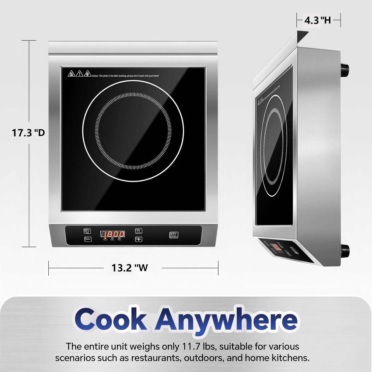 IHC02DBU181A - Commercial Induction Cooktop,1800W Induction Burner with Sensor Touch and LCD Screen,ETL-Certified Single Electric Burner,Ten level precise temperature control, Large 8” Heating Coil